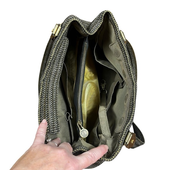 Eric Javits Purse Shenia Squishee Brown Gold Metallic Woven Tote Bag Fall - Picture 9 of 14